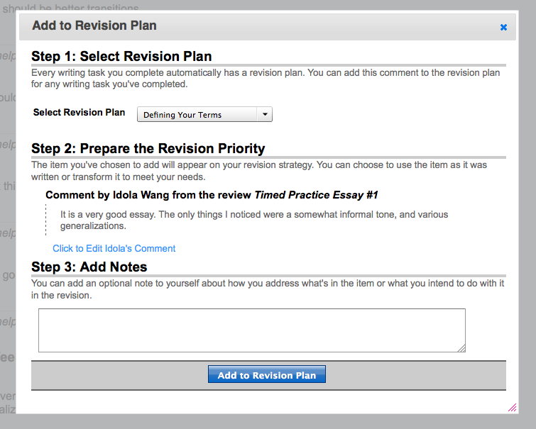 revision plan for essay