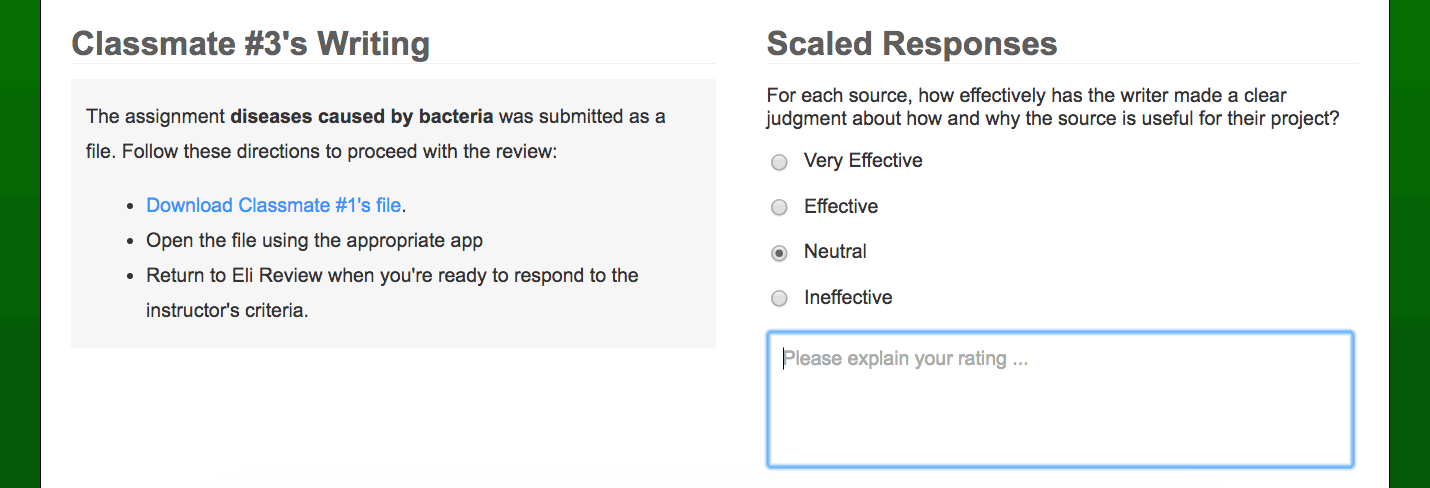 Screenshot of a review with a likert scale added.