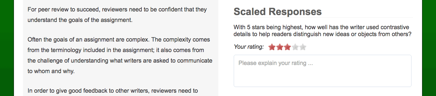 Screenshot of a review with a rating scale.