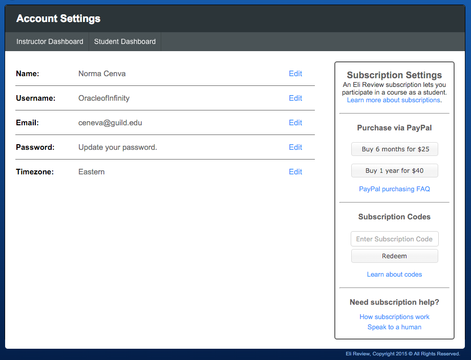 Settings subscription. Subscription settings.