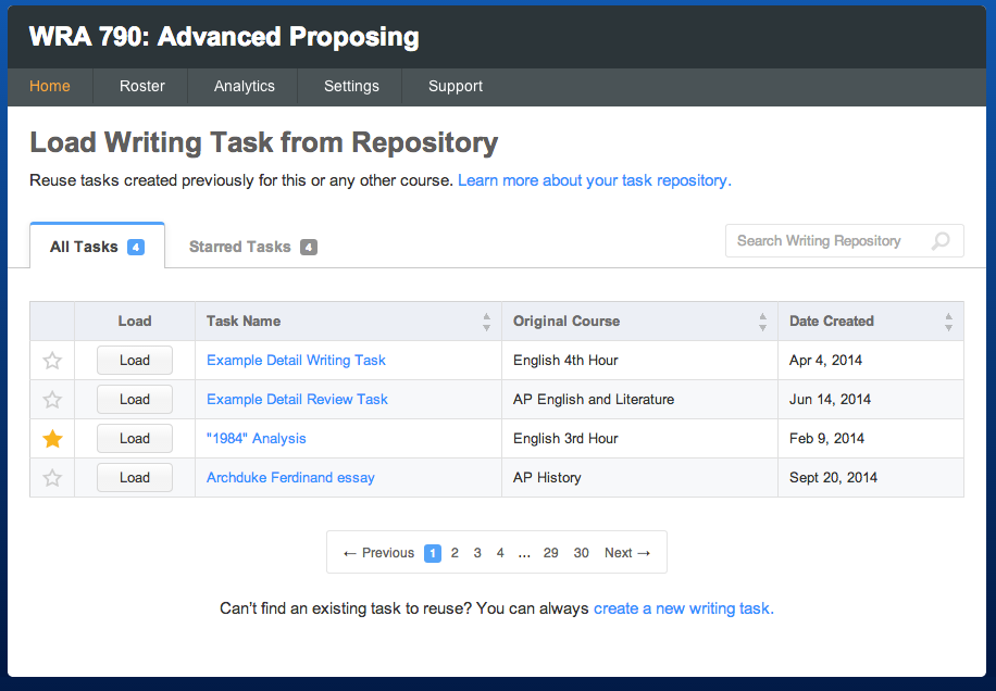 The Repository Browser for writing tasks (view is the same for review tasks).